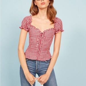 Reformation Cassidy Red Gingham corset top 100% linen size 6 NWT